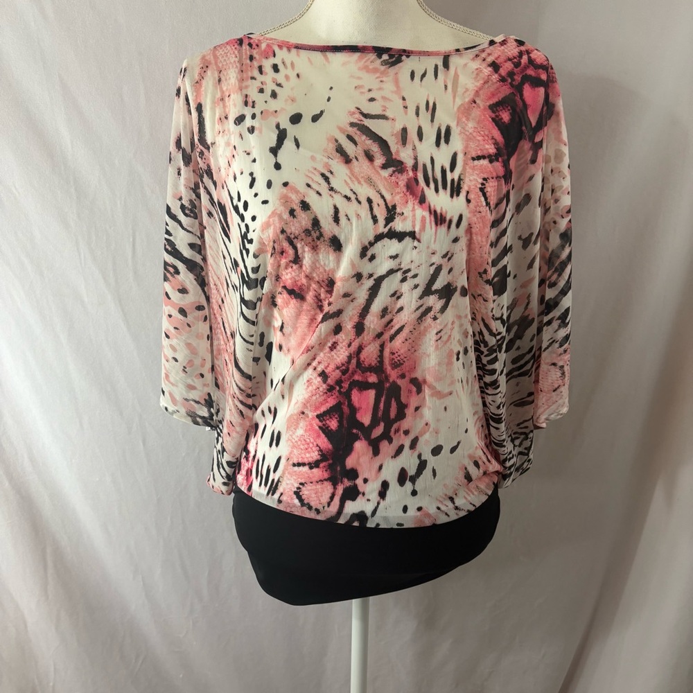 Jennifer Lopez Pink, Black and White Abstract Animal-Print Tunic Top